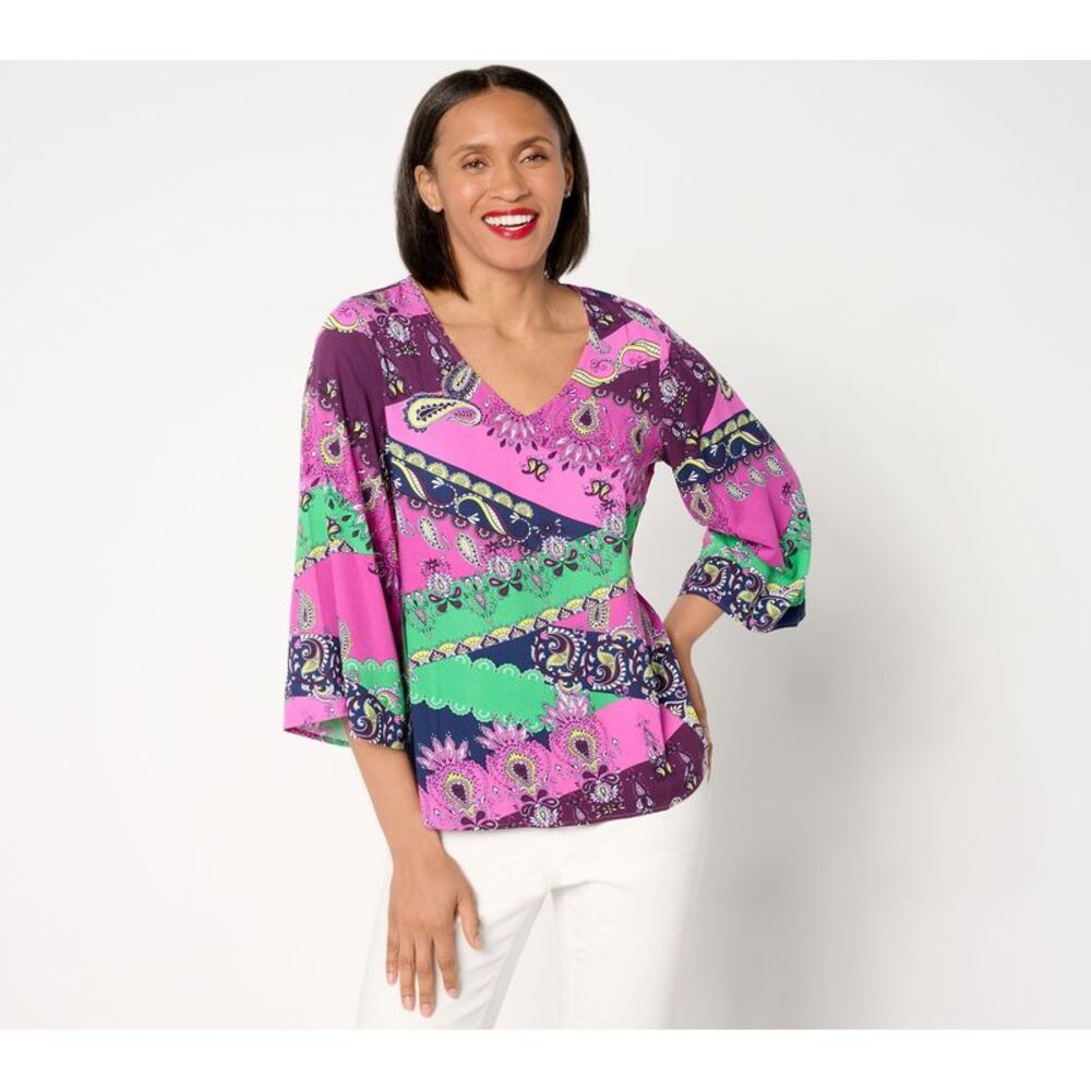 Women Control Women's Top Sz M Runway Silk Blend Bell Multi-colored A679013